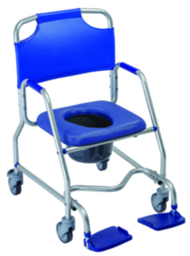 Chaise percée de douche à roulettes et repose-pieds Obana